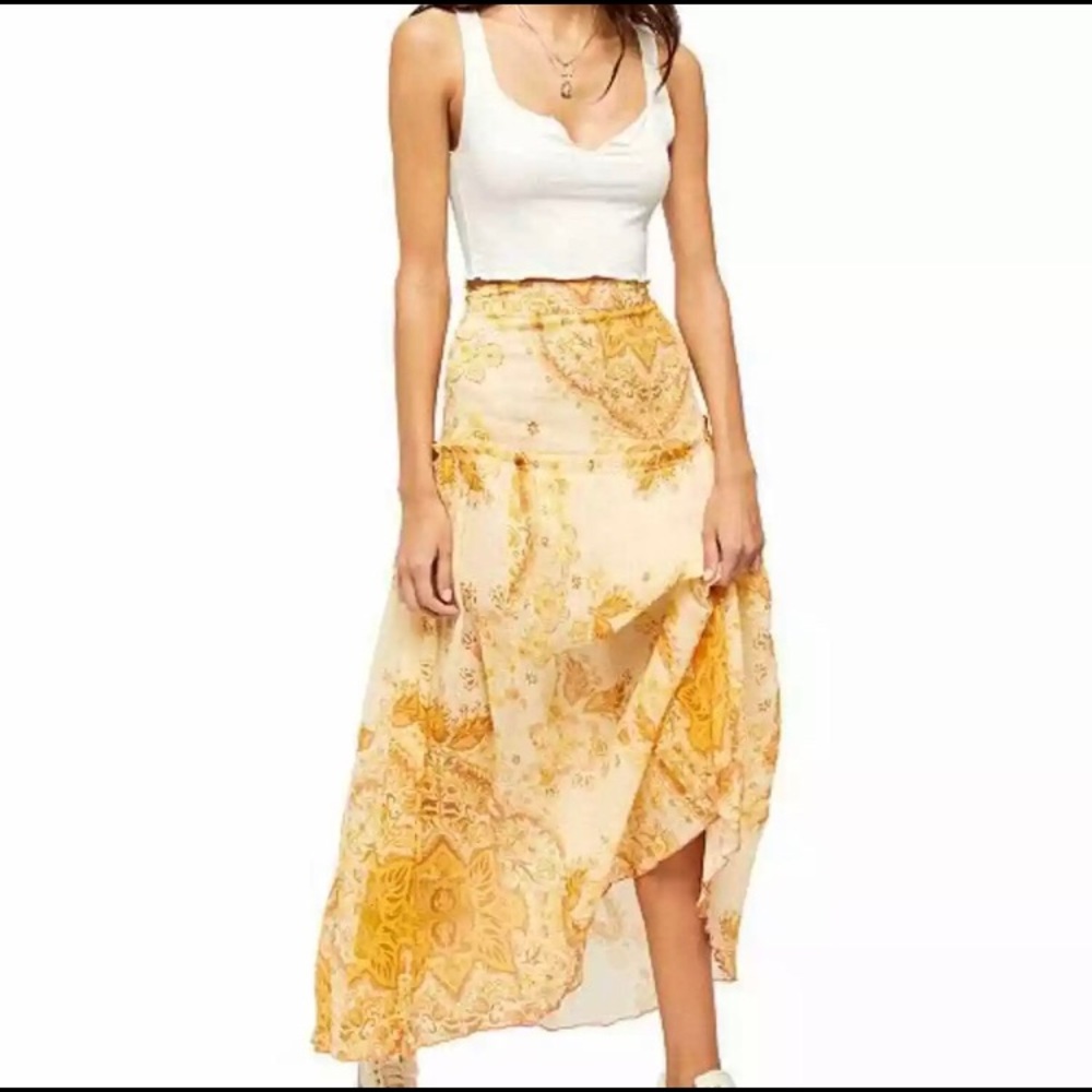 Free People Drop Waist Maxi Skirt Boho Yellow 6 *Most Popular Skirt in Closet*